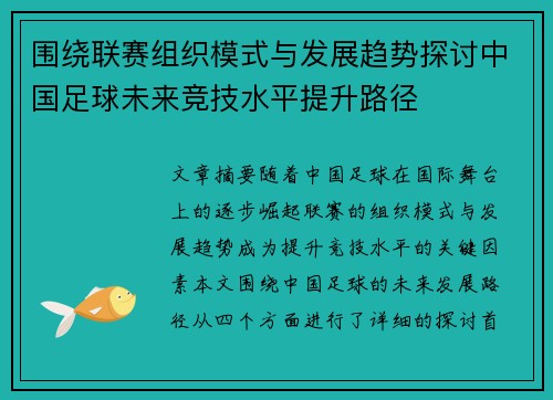 围绕联赛组织模式与发展趋势探讨中国足球未来竞技水平提升路径